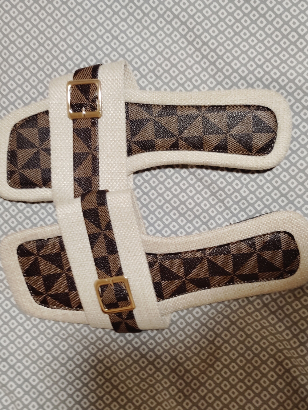 Geometric Brown & Cream Double-Band Women's Sandals